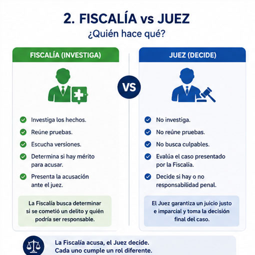Diferencias entre la Fiscalía y un juez en Colombia: quién investiga y quién decide